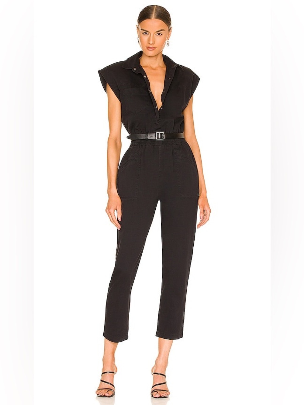 New Pistola Rosie Shoulder Pad Jumpsuit in Fade To Black Size Small $168